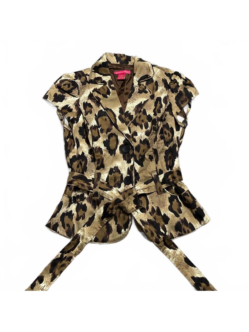 NWT Sunny Leigh Y2K Animal Print Fitted Cap Sleeve Blazer Jacket Top Size 6